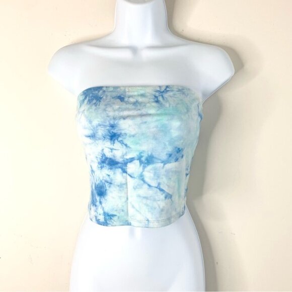 American Eagle Women’s Tube Cropped Top Blue Tie Dye Bandeau Strapless Small - Picture 12 of 12